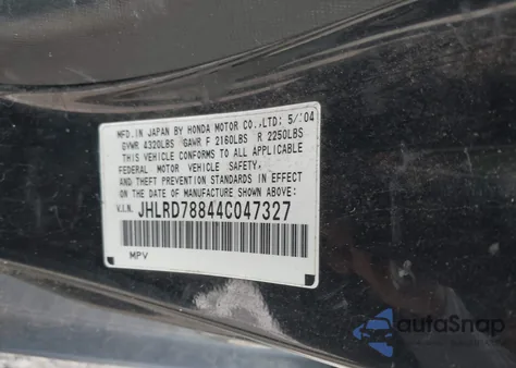 2004 Honda Cr-V Ex from USA, damaged, VIN JHLRD78844C047327